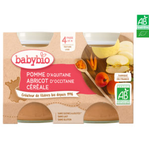 Pomme d'Aquitaine, Abricot d’Occitanie et Céréales 2x130g Babybio