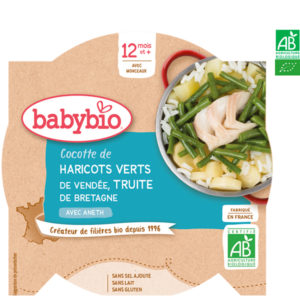 Cocotte de Haricots Verts de Vendée Truite de Bretagne à l’Aneth 230g BabyBio Cocotte de Haricots Verts de Vendée Truite de Bretagne à l'Aneth 230g BabyBio