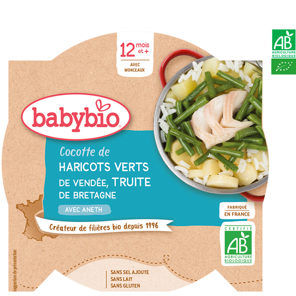 Cocotte de Haricots Verts de Vendée Truite de Bretagne à l'Aneth 230g BabyBio