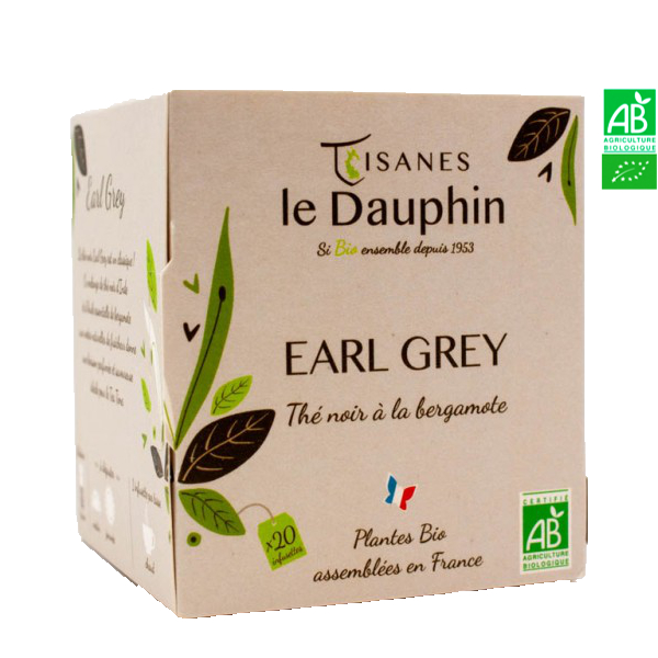 Thé Noir Bio Earl Grey 20 dosettes Tisanes Le Dauphin