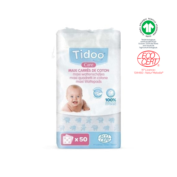 Maxi Carrés de Coton Bio par 3x50 Tidoo