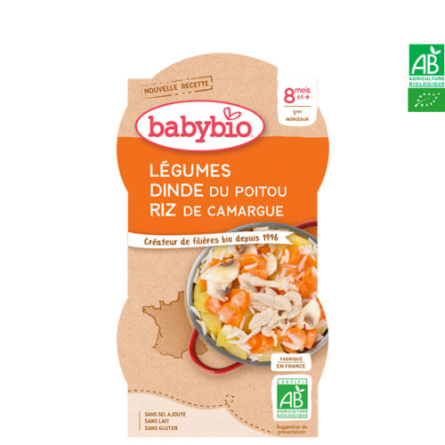 Légumes Dinde du Poitou et Riz de Camargue 2x200g Babybio