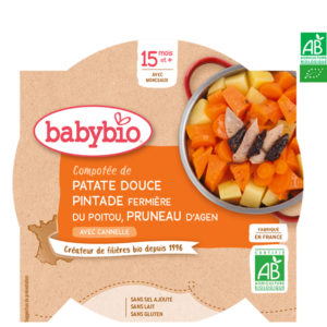 Compotée de Patate Douce Pintade Fermière du Poitou Pruneaux Cannelle 260g Babybio Compotée de Patate Douce Pintade Fermière du Poitou Pruneaux Cannelle 260g Babybio