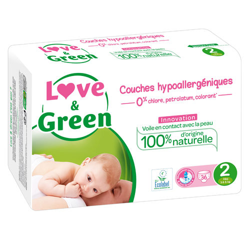 Couche Hypoallergénique Taille 2 3 à 6kg 1x36 Love&Green