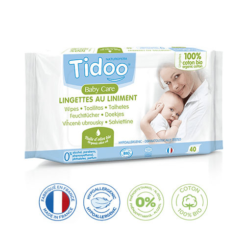 Lingettes Bébé Écologiques Au Liniment et Huile d'Olive Compostables 1x40 Tidoo