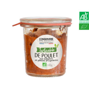 Tartinable de Poulet aux tomates et Piment d’Espelette 100g Conserverie des Saveurs Tartinable de Poulet aux tomates et Piment d'Espelette 100g Conserverie des Saveurs