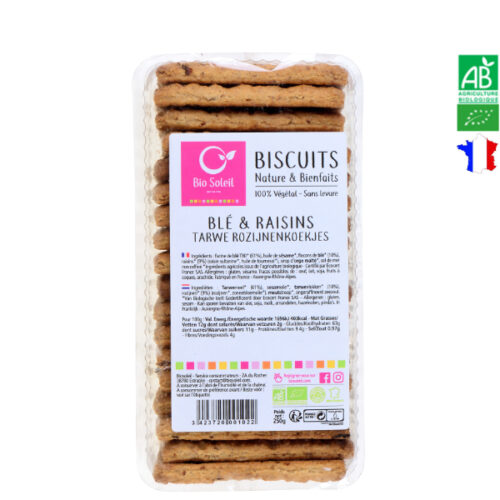 Biscuits Blé & Raisins Bio 250g Biscuits Végétaliens Bio Soleil