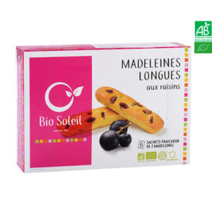 Madeleine Longues Bio Aux Raisins 165g 6 Pochons de 2 Bio Soleil
