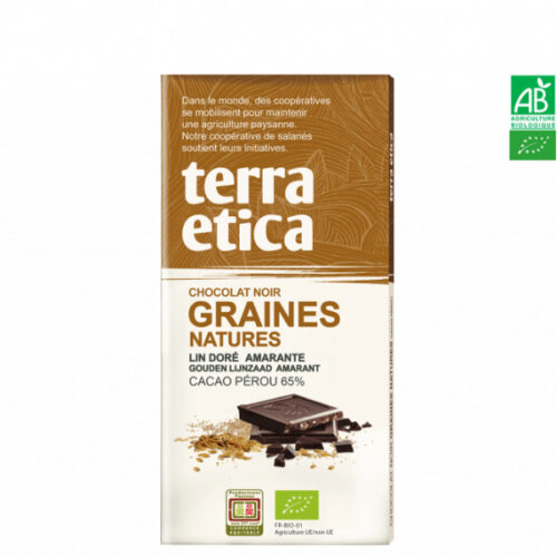 Chocolat Noir Graines Natures Bio 65% Terra Etica (Cacao du Pérou)